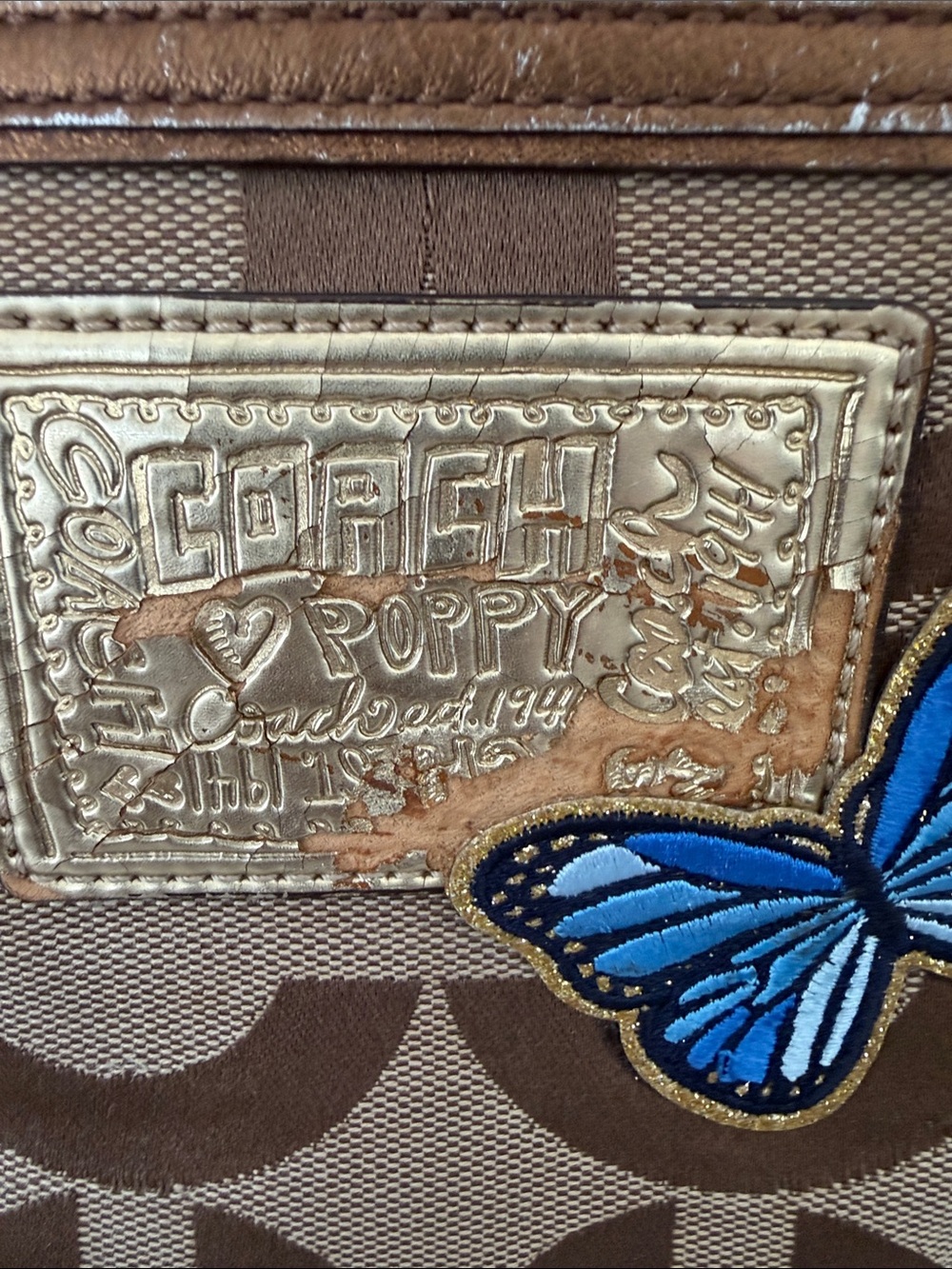 Coach Poppy Op Art Glam signature tote #13826 w/applique to cover issues - Picture 8 of 12
